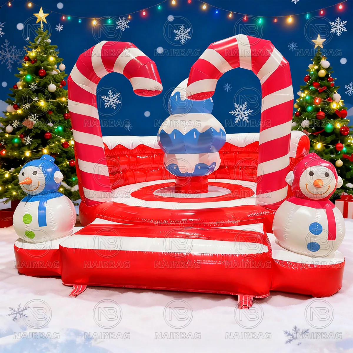 Christmas Inflatable Bouncer Candy Cane Bouncy Castle Indoor Outdoor Fun Game Blow Up Bounce House Trampoline for Kids 4mx4m