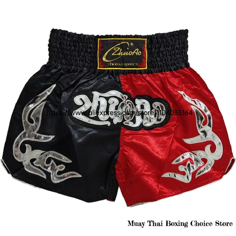 الملاكمة التايلاندية السراويل الحمراء التطريز التايلاندية سراويل ملاكمة الرجال النساء الاطفال فنون الدفاع عن النفس BJJ MMA الملابس التايلاندية القتال كيك بوكسينغ السراويل