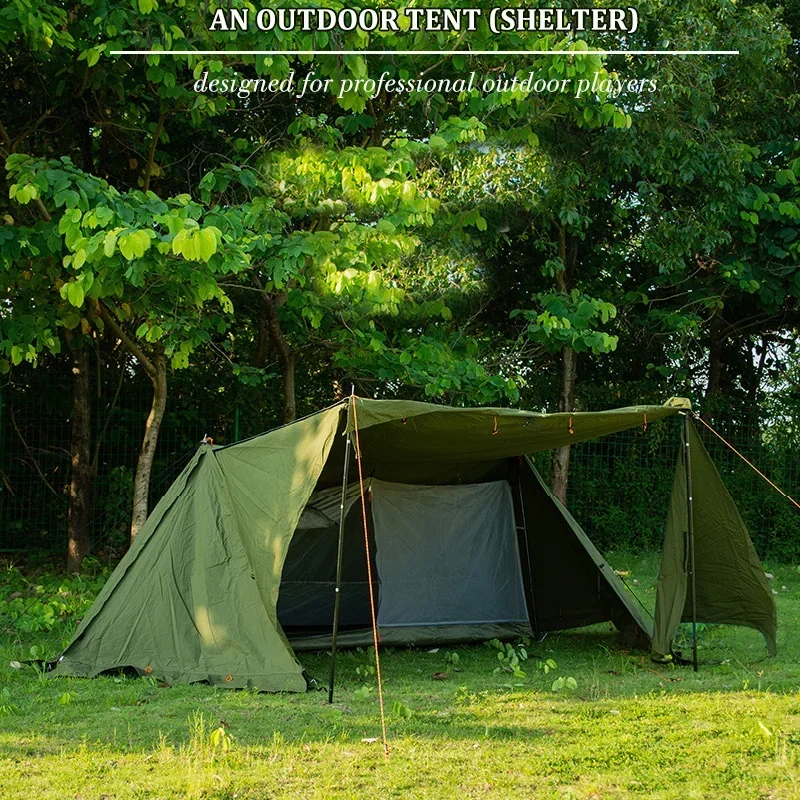 

2Persons Outdoor Oxford Cotton Two Peak Shelter Tent Camping Rainproof Waterproof Thicken Fabric Portable Sunscreen Family Tarp