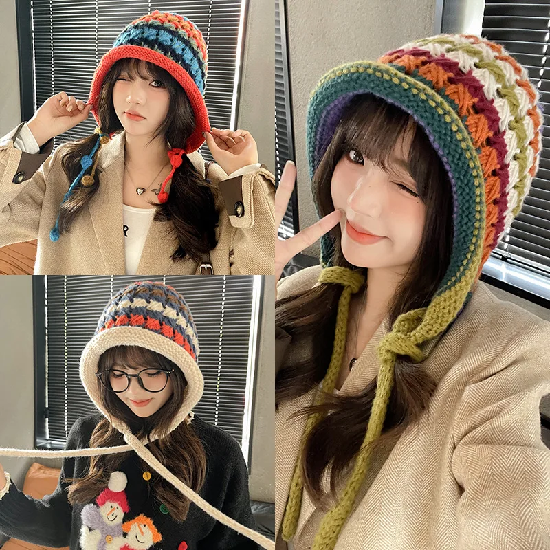 

Hand Crocheted Wool Hat Ethnic Wind Female Autumn Winter Fringe Warm Cold Cap Bohemian Wind Ball Ball Knitted Outdoor M570