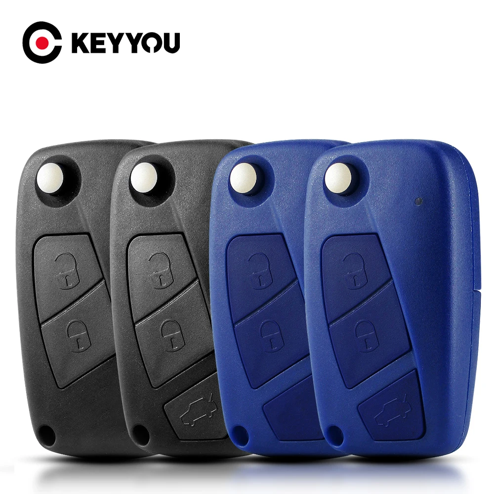 KEYYOU Car Key Shell per Fiat 500 Punto Stilo Ducato Panda Doblo Bravo pieghevole 2/3 pulsanti telecomando portachiavi lama non tagliata