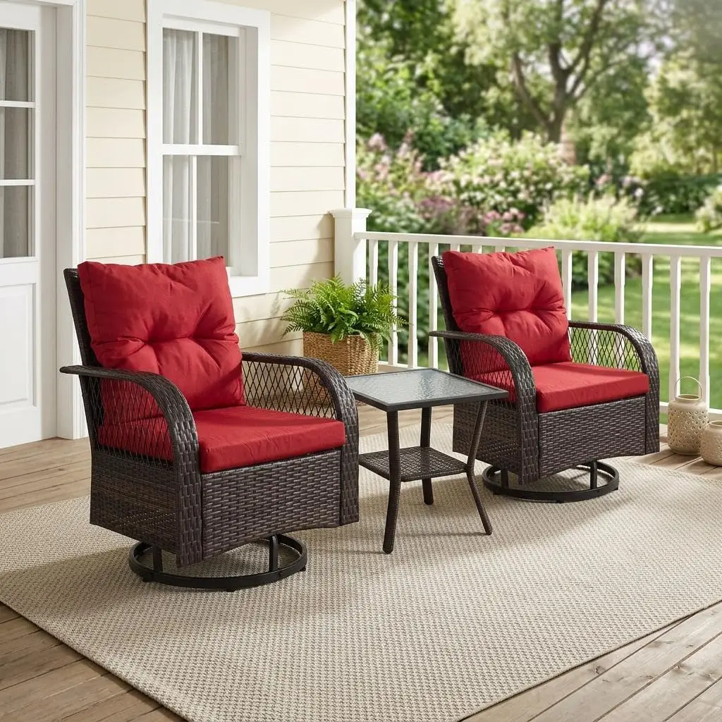 Patio Furniture Set 3 Pieces, Patio Chairs Set of 2 with Coffee Table