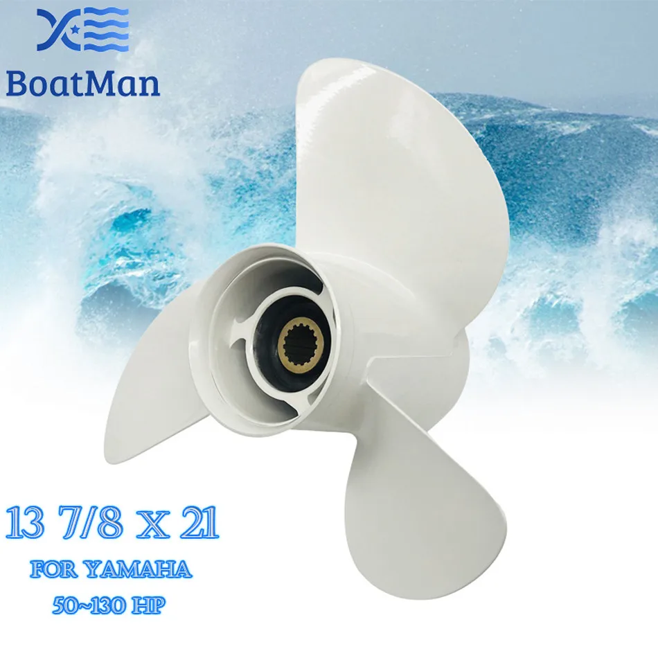 

BOATMAN 13 7/8x21 Outboard Propeller For Yamaha Marine Boat Motor 50-130HP Aluminum 15 Tooth Spline Engine Part White 3 Blade