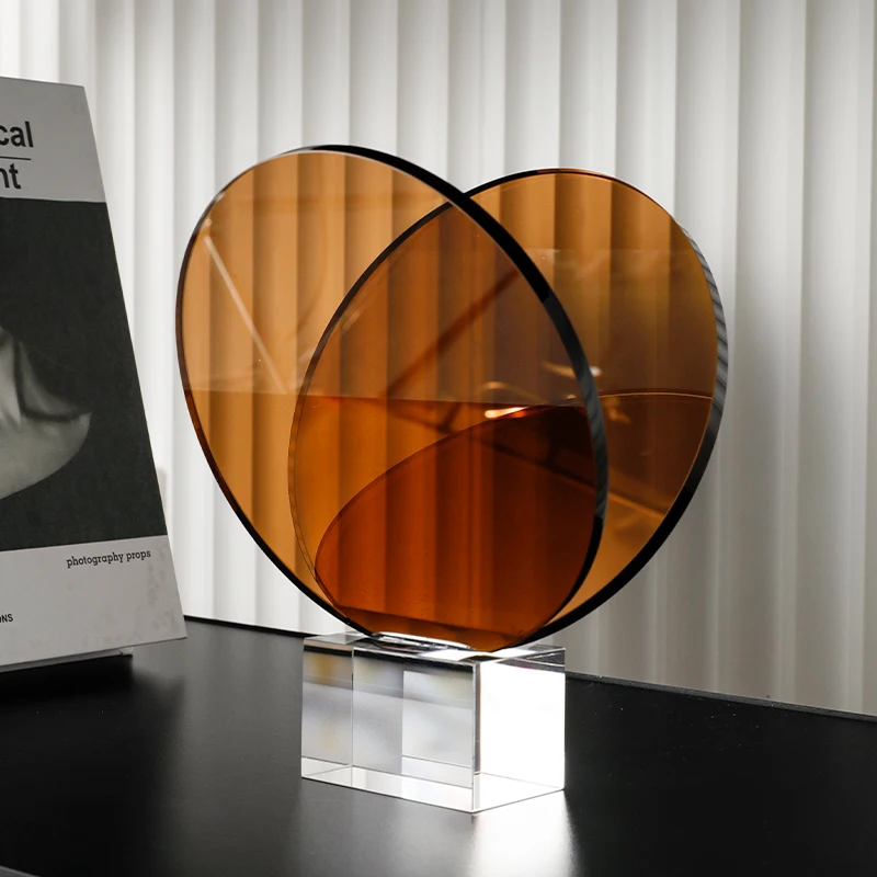 

A1 Acrylic Crystal Bookshelf Magazine Rack Ornament Geometric Circular Ornaments Transparent Amber Figurines Home Decoration