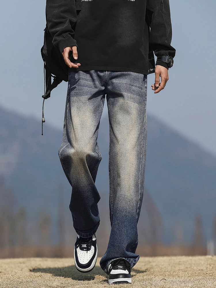 

Wassup Wolf American Retro Men's Jeans Casual Loose Straight Leg Long Pants Summer New Sle Faionable Casual Cotton Blend