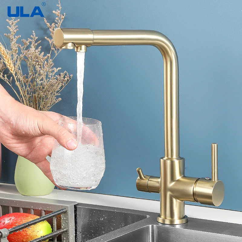 

ULA Filter Kitchen Faucet Brass Purifier Faucet Dual Sprayer Drinking Water Mixer Tap Dispenser Sink Mixer Kitchen Gold Tap