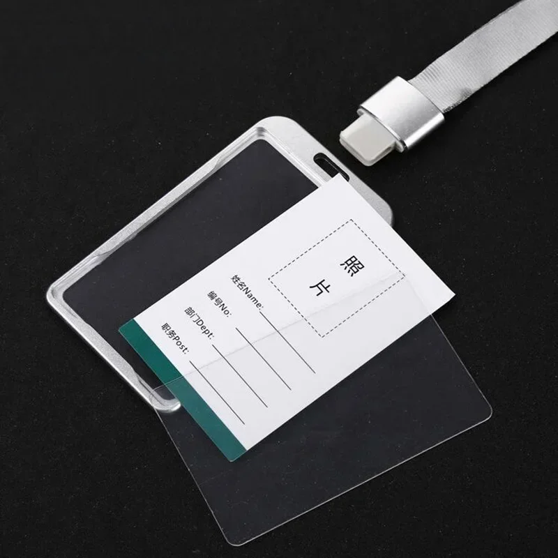 Fashion Lanyard Card Cover for Women Men Aluminum Alloy Business Work ID Card Holder Credit Card Holder Subway Bus Cards Case