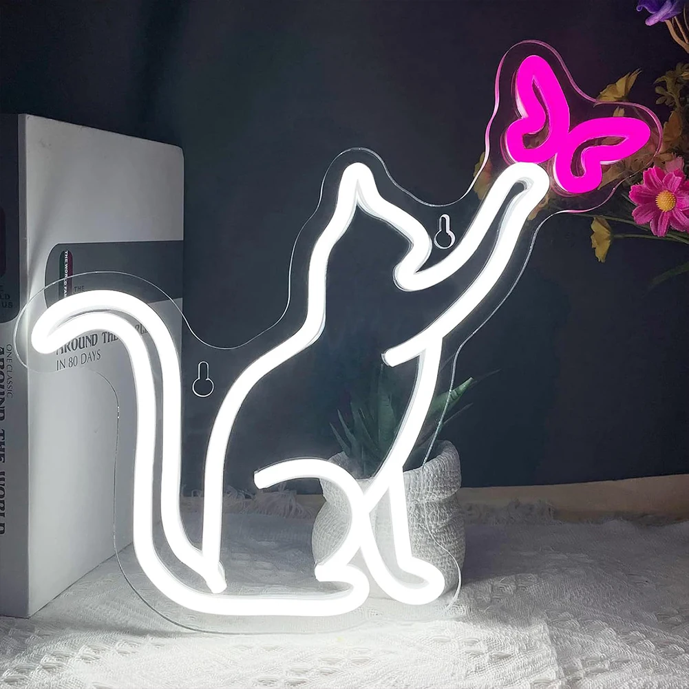 Cat Neon Sign for Wall Decor Cat Neon Light USB Powered Light Up Neon Sign Night Light for Kids Room Bedroom Festival Party