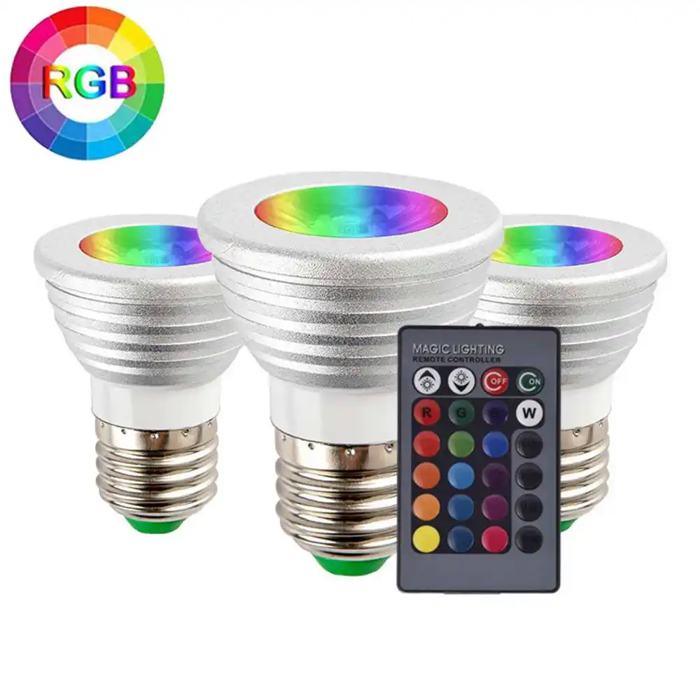 LED RGB 스포트라이트 전구, E27, 110V, 220V, 5W 원격 제어, 홈 장식, 컬러 홀리데이 RGB 조명