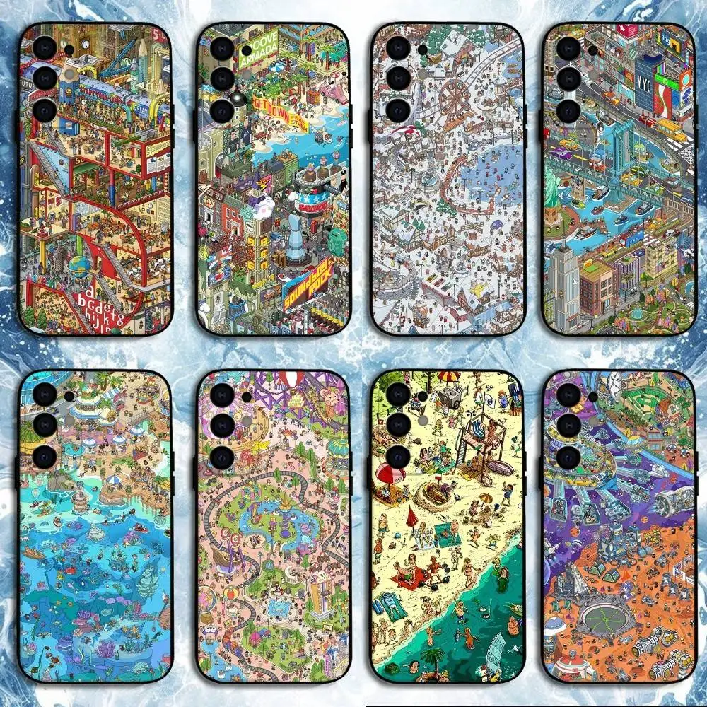 Чехол для телефона Game Wheres W-WallyS Waldo Book для Samsung S25, S24, S23, S22, S21, S20, Plus, Fe, Lite, других черных чехлов