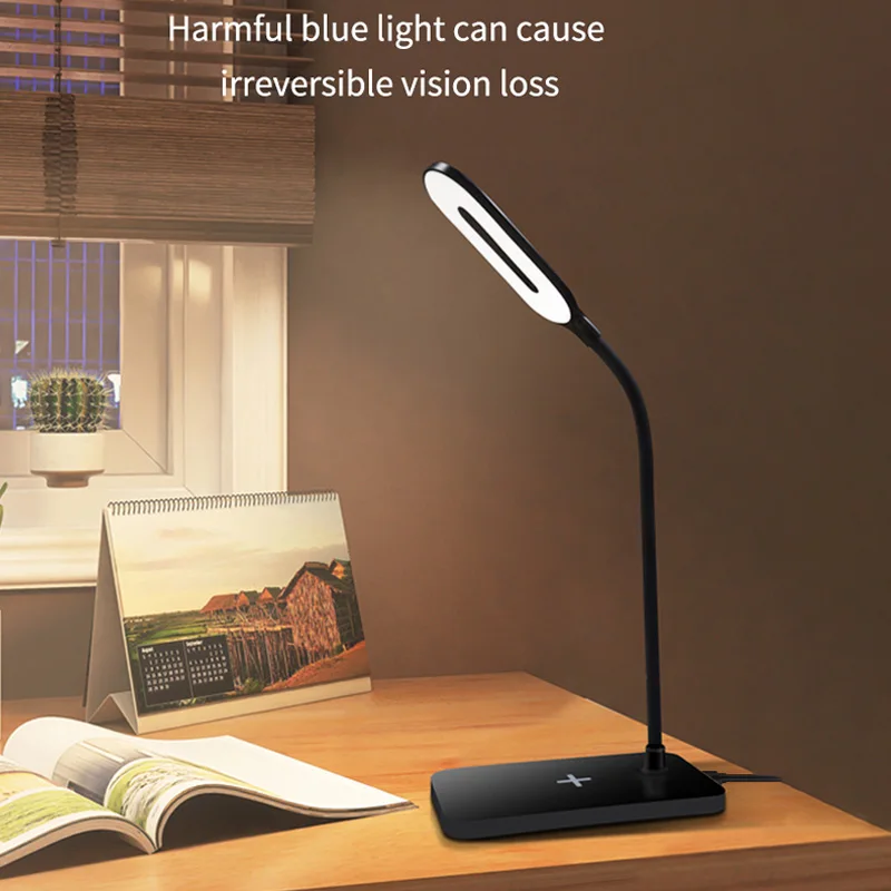 Lampe de bureau LED pour la lecture, chargeur sans fil USB enfichable, téléphone portable, protection des yeux tactile, lampe de table, éclairage de bureau à domicile