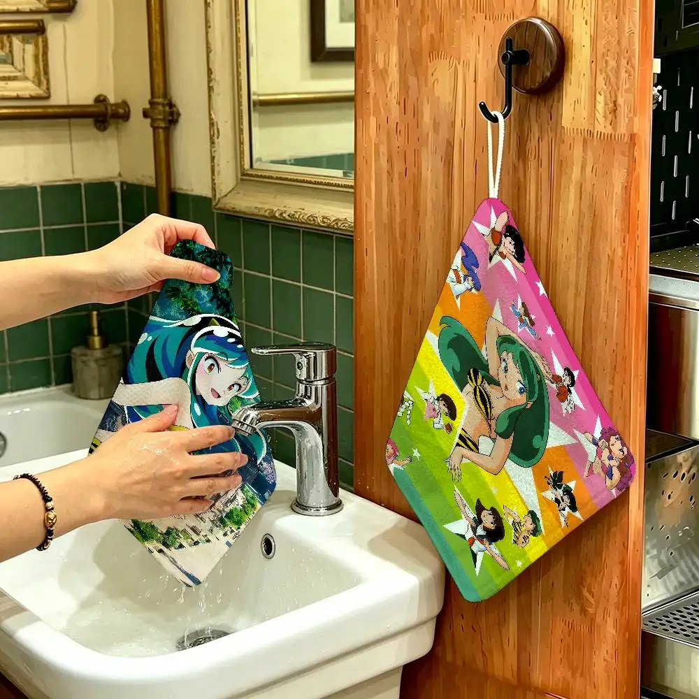 Anime Game U-Urusei Yatsura Hanging Polyester Cotton Towel, Reusable Hand Wiping Cloth, Wear Resistant for Home Kitchen Sink