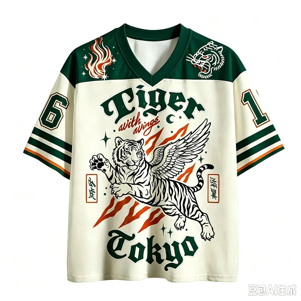 Retro Flying Tiger 3D-gedrucktes Schnelltrocknendes Atmungsaktives Sport-T-Shirt für Männer und Frauen mit V-Ausschnitt, Modisches Streetwear Y2K Eltern-Kind-Kleidung – Detail 4