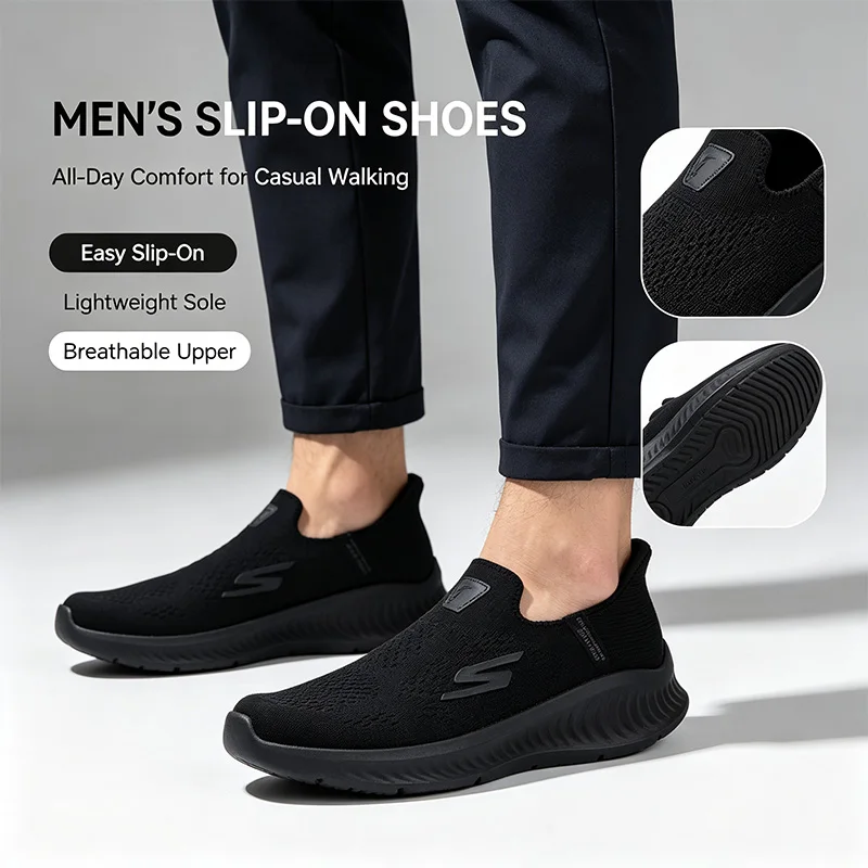 Skechers Official Genuine Slip-On Walking Shoes GGO WALK NOW Men 216372-BBK Ushioned Sole Everyday Sneakers