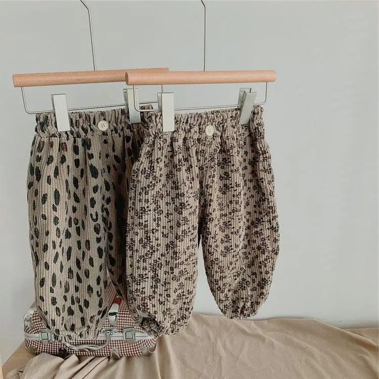 

Kids Pants Girl Add Velvet Autumn Winter Thickening Trousers Children Clothing New Boy Girl Leopard Print Flowers Leggings 2024