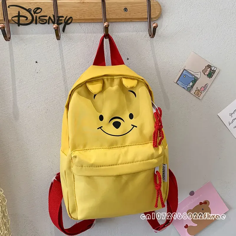 Disney Winnie Bear Children's Backpack Cartoon Cute Women's Backpack High Quality Large Capacity Solid Color Storage Bag