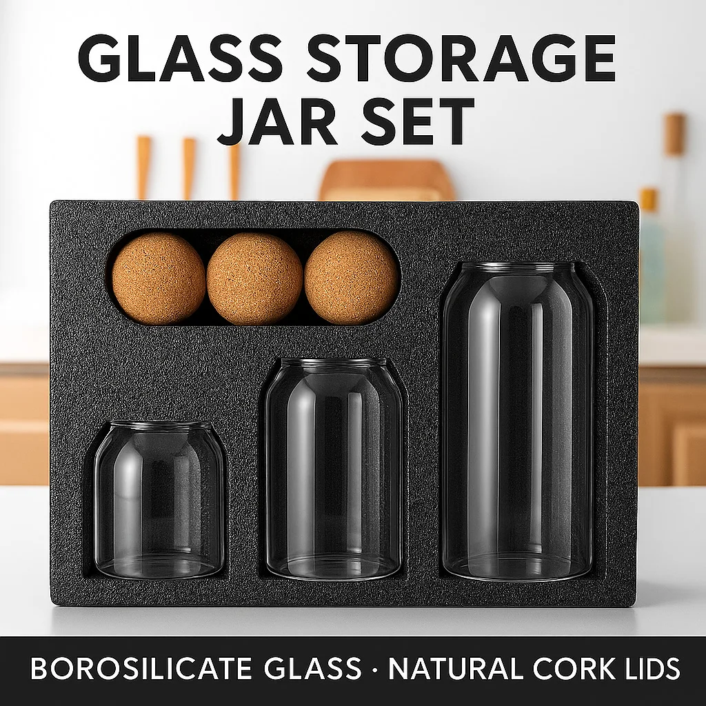 

Набор банок из боросиликатного стекла премиум-класса с крышками из натуральной пробки — герметичное хранилище для кофе, чая, специй и кухонного декора
