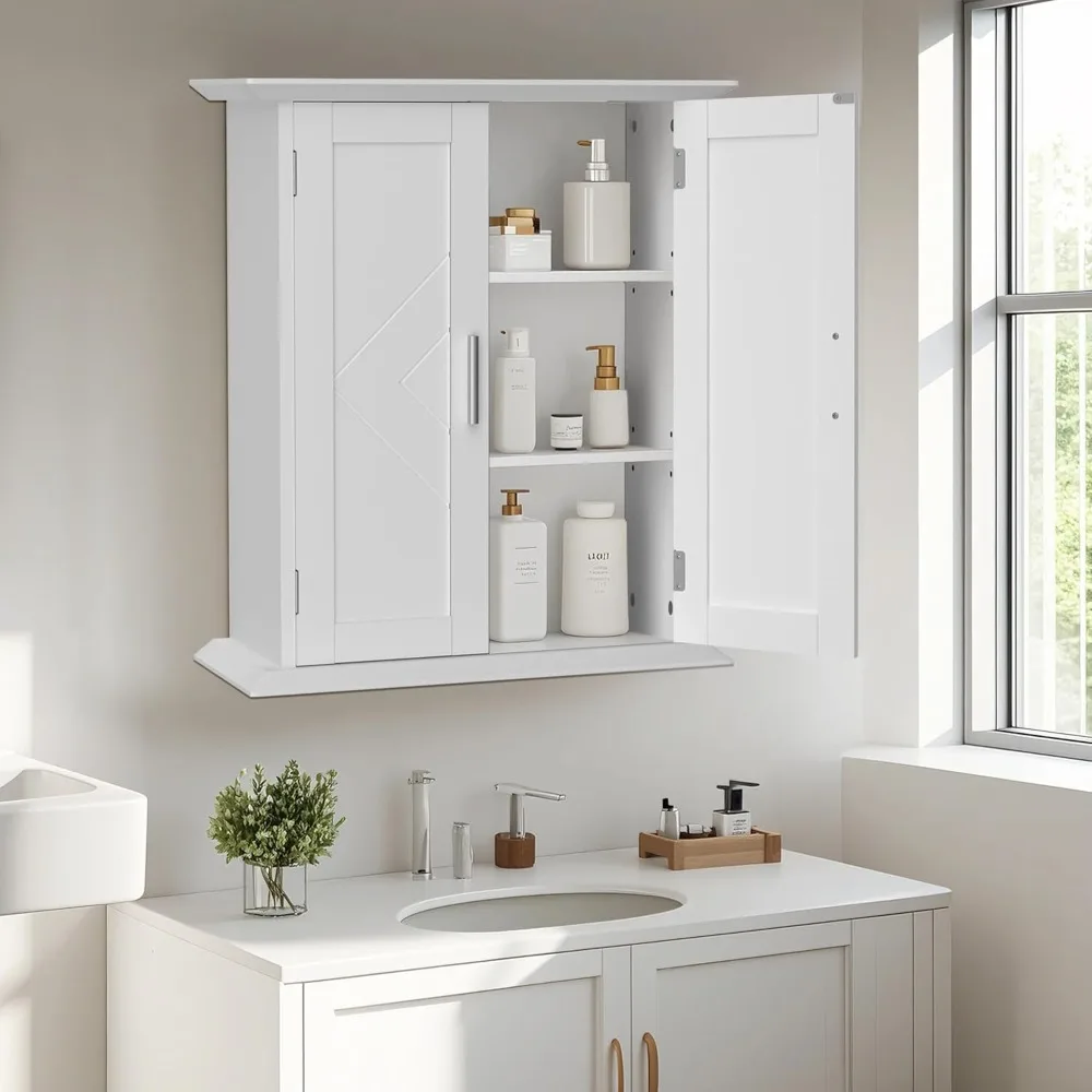 

Medicine Cabinet Bathroom Wall Mount Storage with Adjustable Shelf and 2 Doors, White