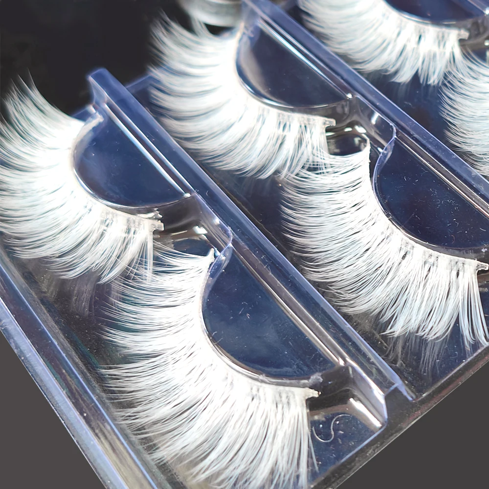 3 أزواج ماكياج الأبيض الرموش الصناعية طويلة سميكة واضح الفرقة مظهر دراماتيكي الأبيض وهمية رموش تمديد الهالوين عيد الميلاد Satge