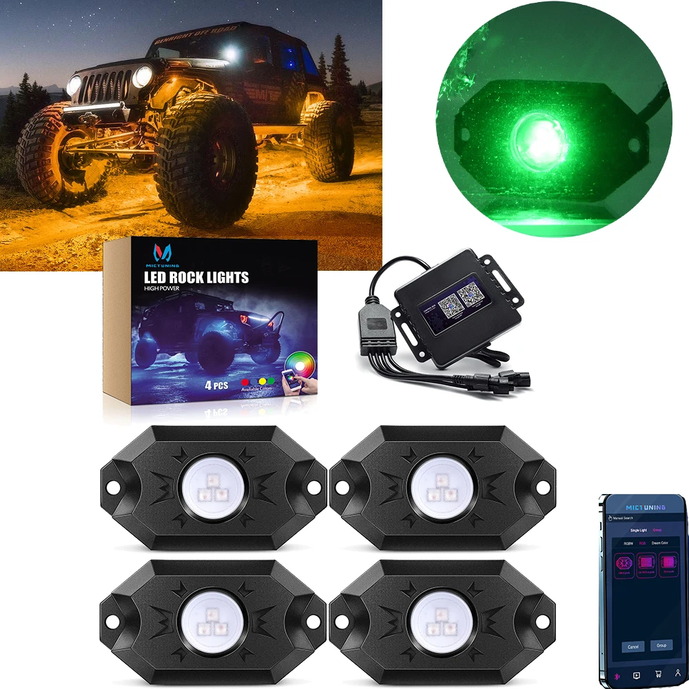 

MICTUNING 4/8Pods LED Bulbs RGB Decorative Lights Rock Lights Support Wireless APP Control Music Mode Waterproof Underbody Light