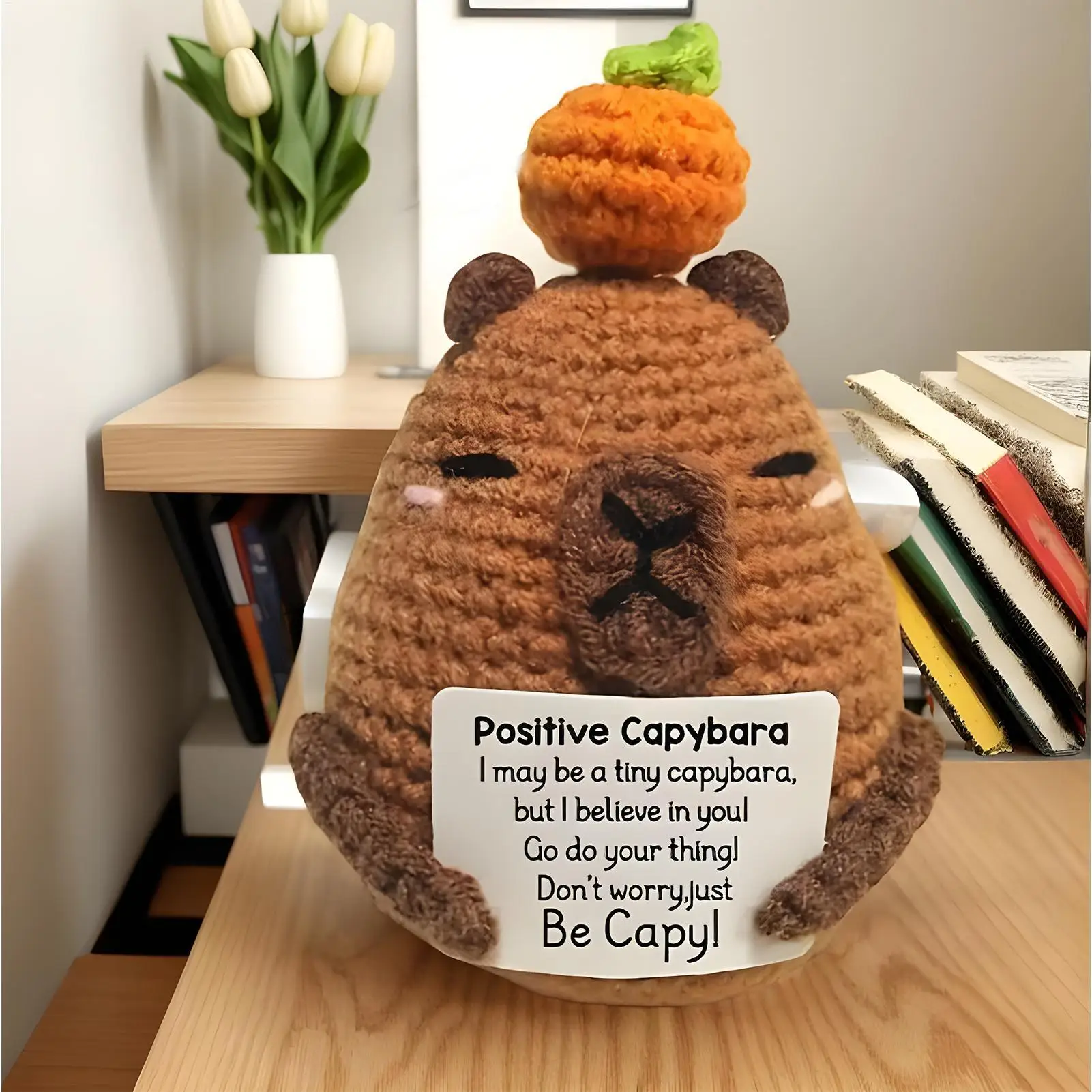 Motivational Crochet Capybara Toy Mini Handmade Plush Wool Knitting Doll Handmade Knitted Cheer Up Capybara Doll Birthday Gift
