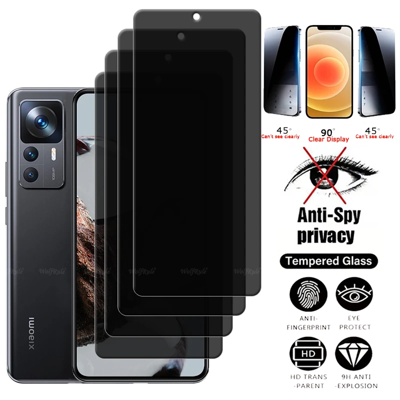 

4Pcs For Xiaomi 12T Pro Glass For Xiaomi Mi 12T Pro Tempered Glass Protective Privacy Anti-Spy Screen Protector Xiaomi 12T Pro