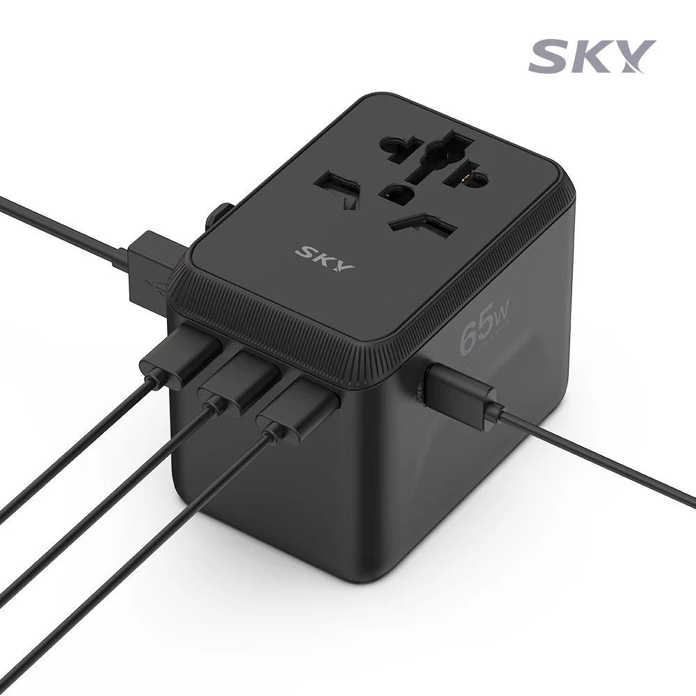 SKY Fill GaN 65W PD 5 Port multi-plug adapter for overseas travel