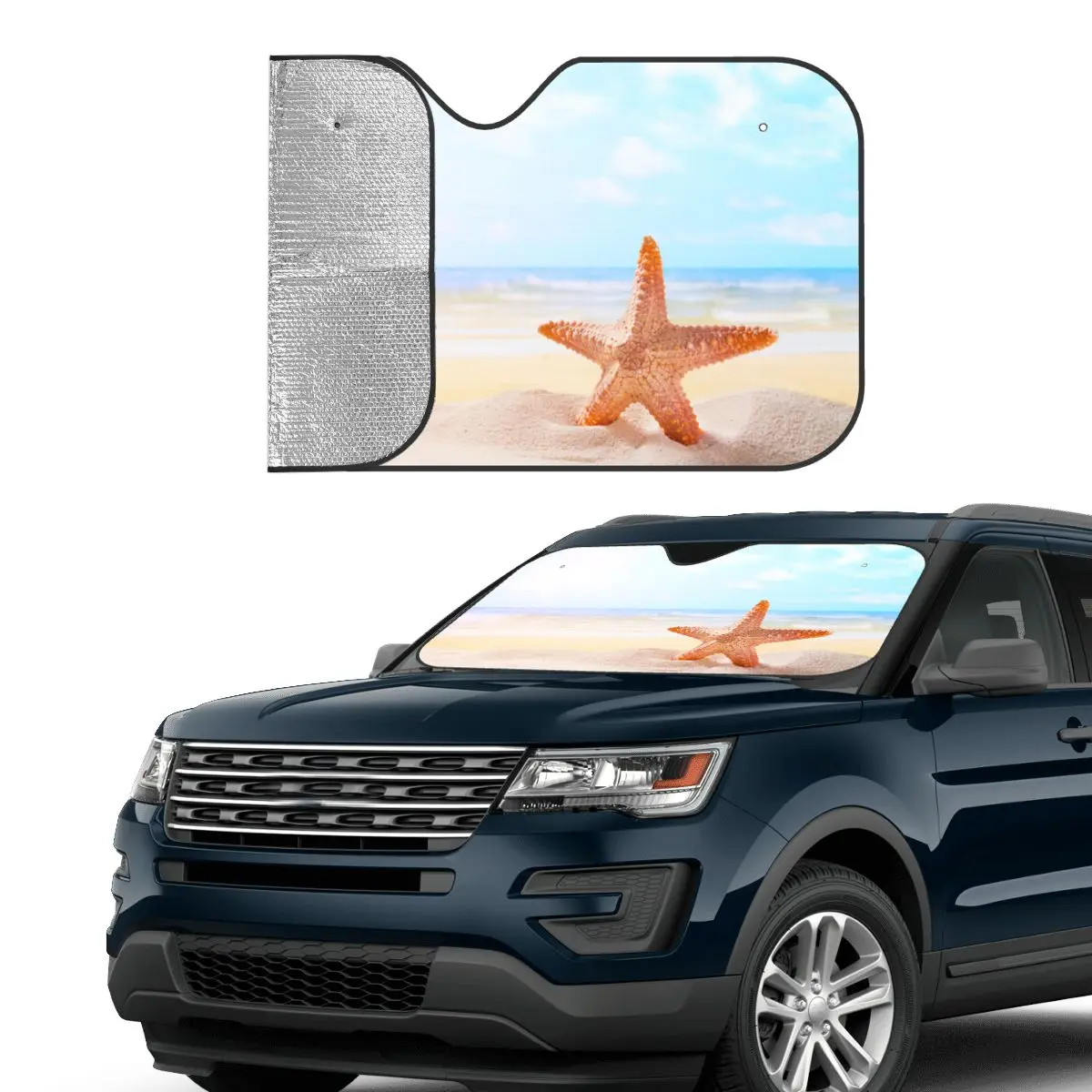 Beach Sea Starfish Creative Windshield Sunshade 70x130cm Summer Scenery Foils Car Sunshade Front Window Cover