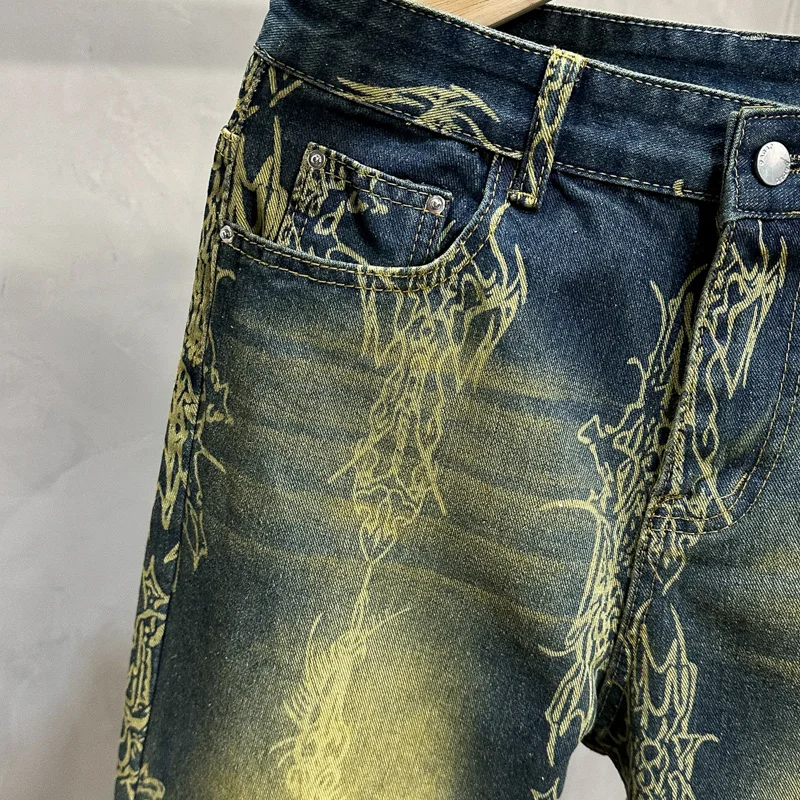 2000年代原宿パンツファッション、ダメージ加工ウォッシュドルーズジーンズ、レトロヒップホップ人気ゴスハイウエストワイドレッグデニムパンツ