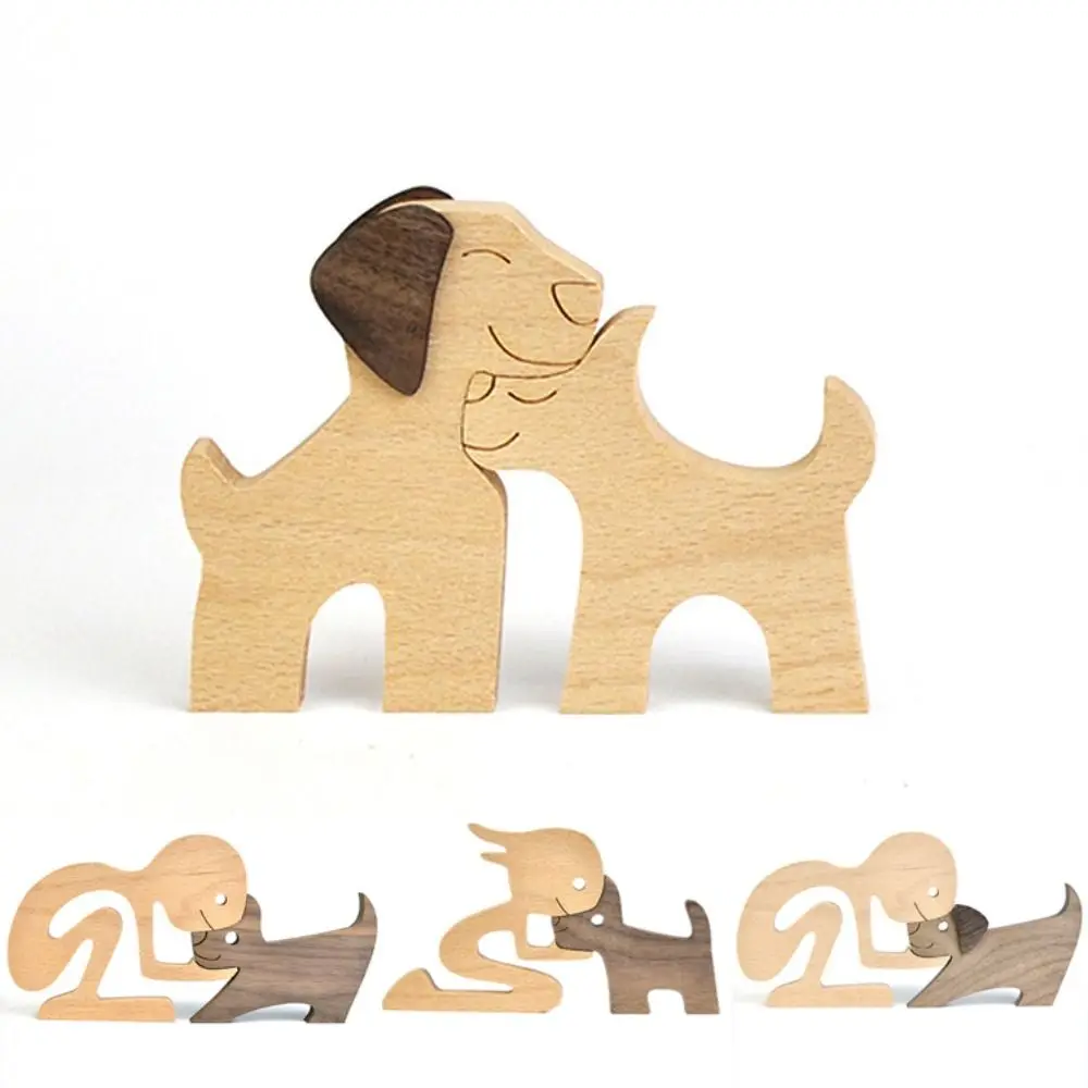 Office Home Decor Handicrafts Wooden Dog Pet Lovers Souvenir Ornaments Puppies Figurines Desktop Ornament Commemorative Gift