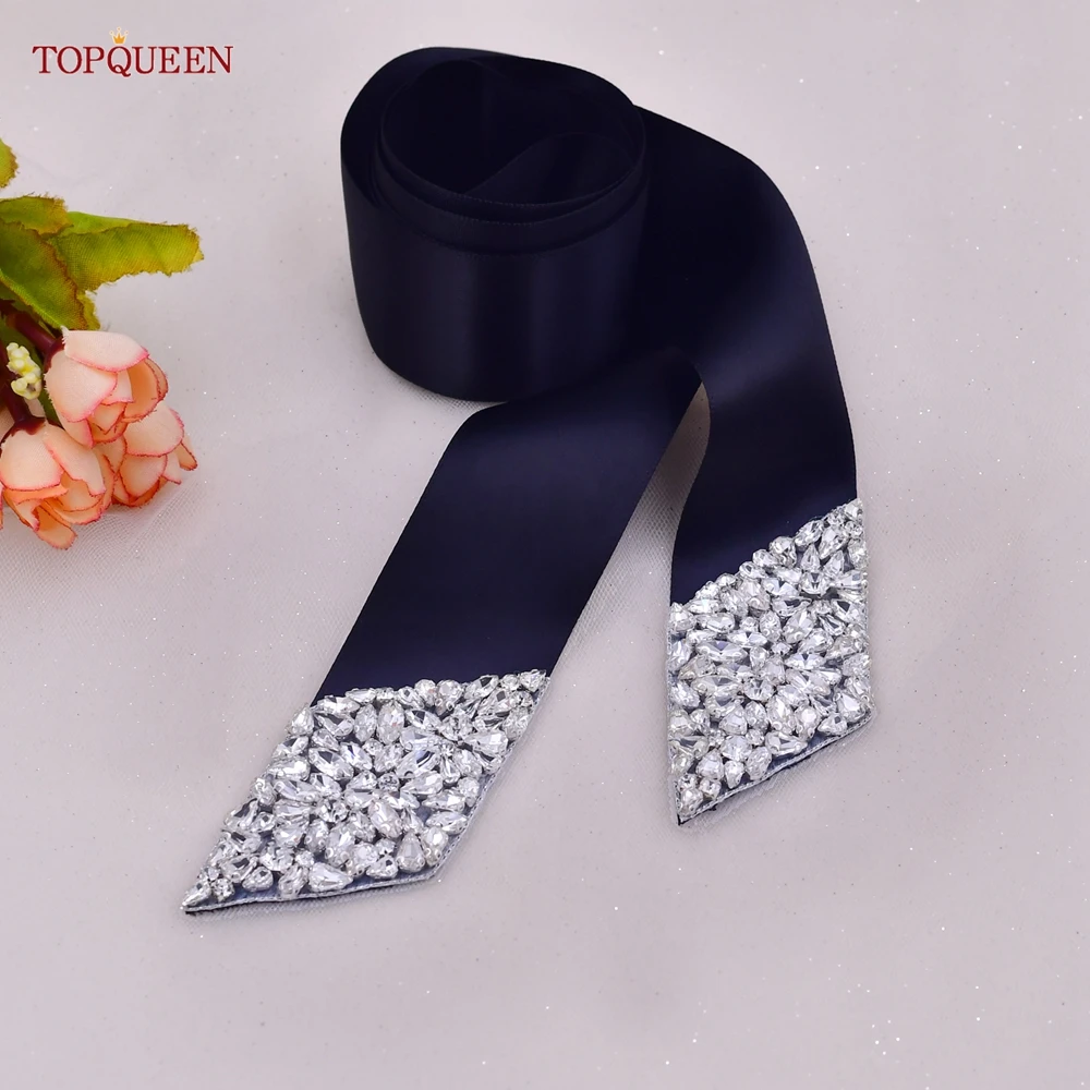 TOPQUEEN S95 New Beauty Wedding Belts Bow-knot Ribbon Bridal Sparkly Silver Rhinestones Applique Decoration Women Dresses Sash