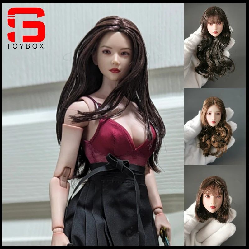 1/6 Scale Anime Girl Movable Eyes Head Sculpt Hair Transplant Carving Model Fit 12'' Soldier Pale Action Figure Body Dolls