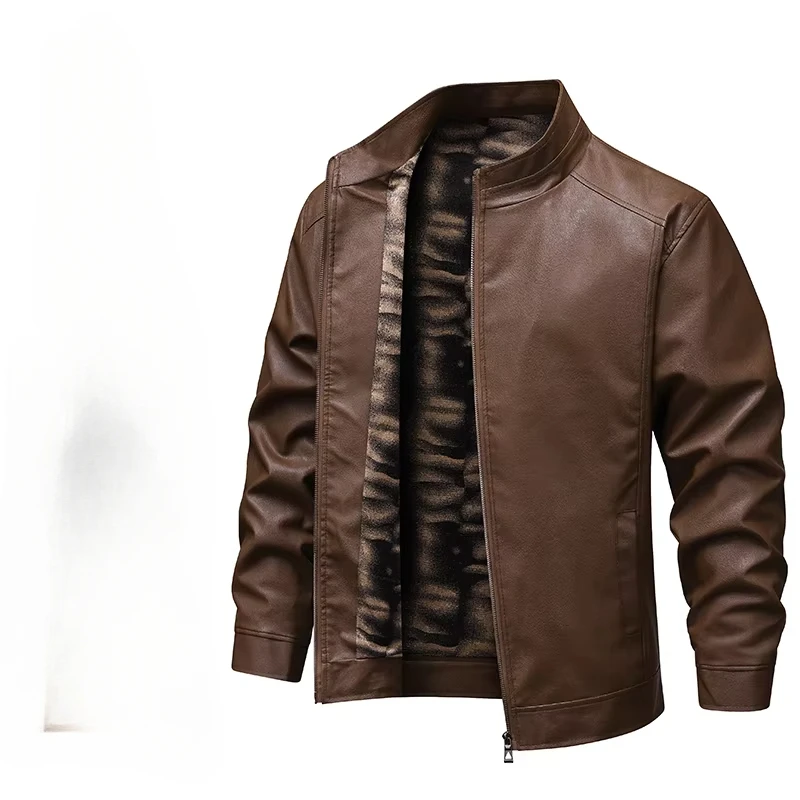 

Leather Jacket Wind-Resistant Top Quality Men Clothing Stand Collar Zipper Thin Outwear Breathable Comfortable Roupas Masculinas