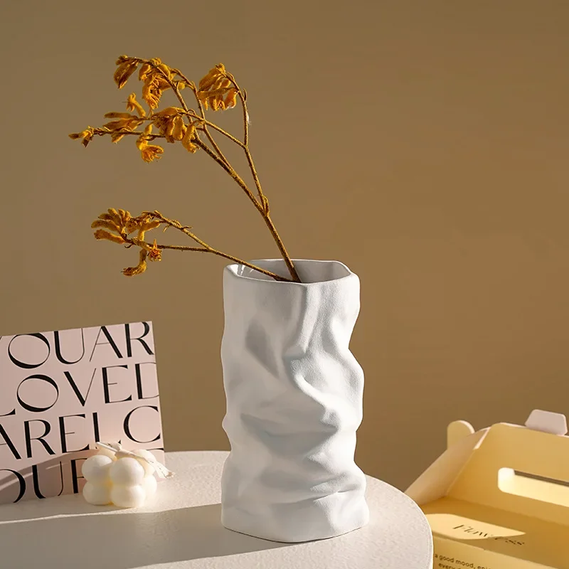 Minimalist,Elegant White Pleated Ceramic Vase—Home Decor for the Living Room Table,New Home Housewarming Gift,Ornament