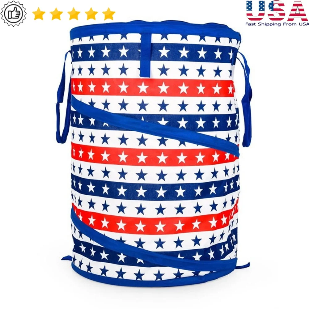 

30 Gallon Collapsible Garbage Can with Carry Bag Durable Liner Zipper Lid Stake Ideal Camping Beach Picnics Fishing Storage