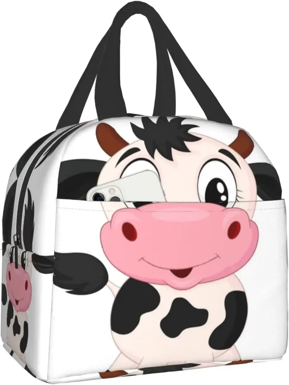 

Ланч-бокс с милым мультяшным рисунком молочной коровы, изолированные ланч-боксы, водонепроницаемая многоразовая сумка для обеда с передним карманом для школьной работы