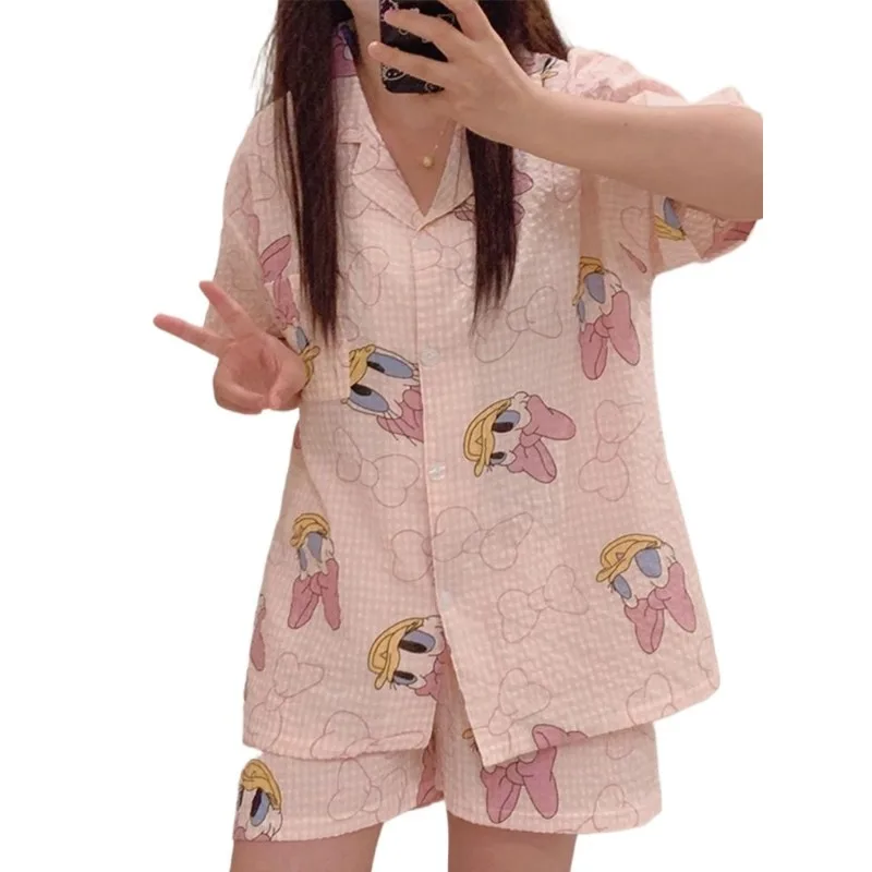 New Disney Mickey Donald Duck Pajamas for Women Cute Daisy ins Short Sleeve Shorts Cartoon Outerwear Home Clothes Set Gift