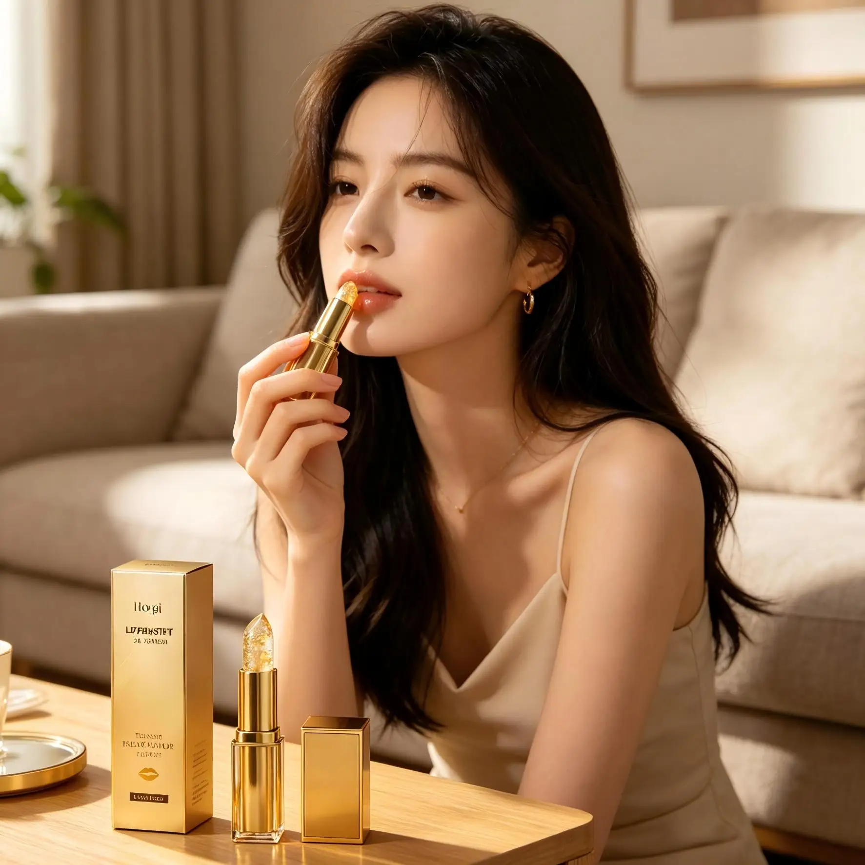 Hoygi Color Changing Lipstick Gold Glossy Dead Skin Remover Moisturizing Lip Balm Hyaluronic Acid Transfer Proof Lip Stick 3.5g