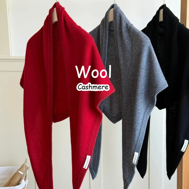 

Шерстяной кашемировый вязаный большой длинный треугольный шарф, женский платок, многофункциональный теплый вязаный универсальный зимний платок, дорожная шаль
