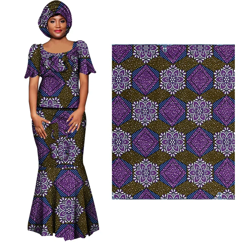 Ankara African Prints Cotton Fabric Purple Real Wax Dress Sewing Tissu Craft DIY Textile Material For Dashiki