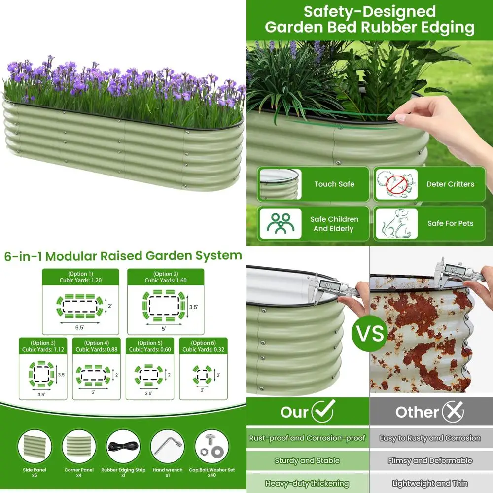 

Galvanized Metal Raised Garden Bed Outdoors - 6.5x2x1.4ft Planter Box for Vegetables, Flowers, Herbs, Durable Gardening Accessor