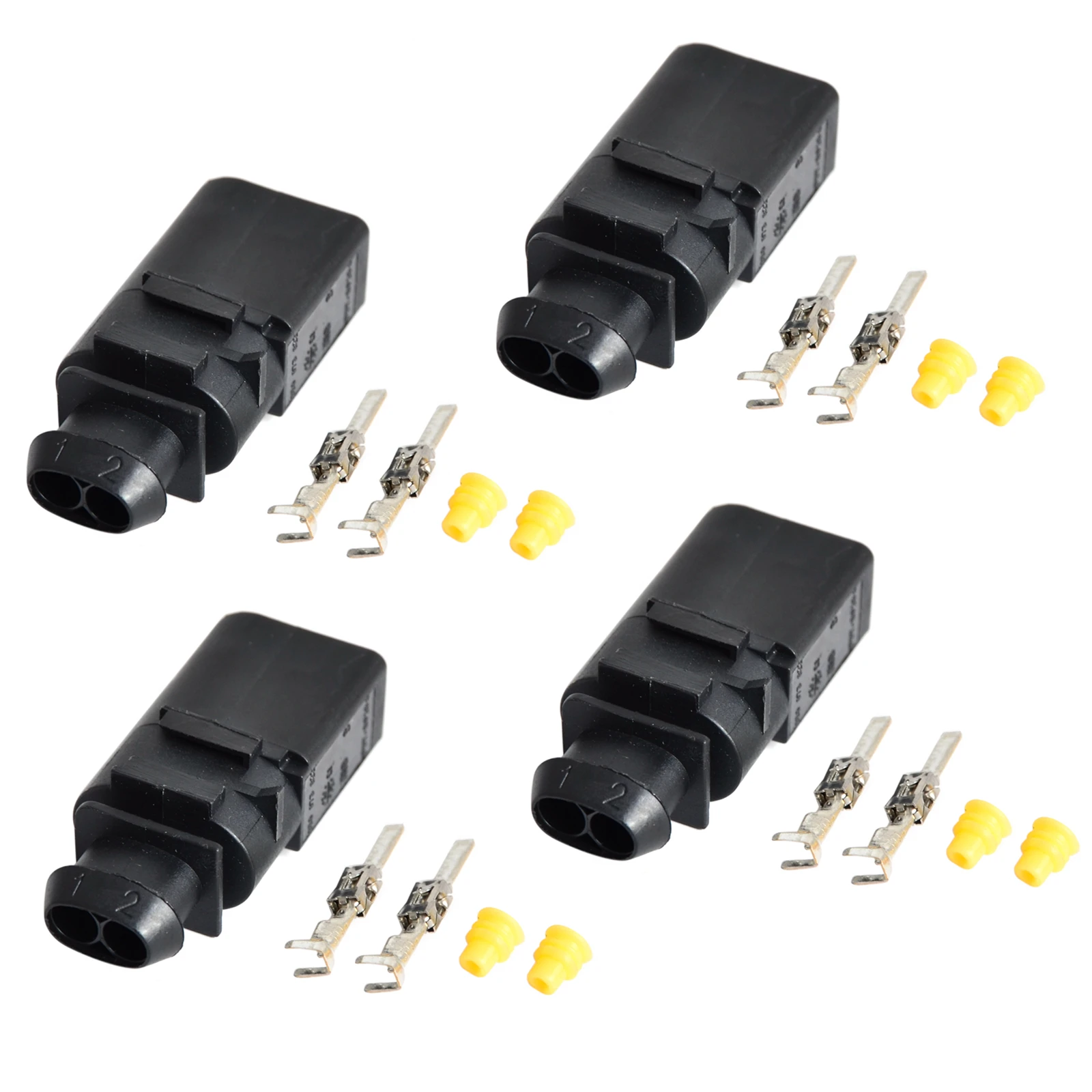 (4pcs) 2 Pin Sealed Male Connector Kit for VW for Audi for VAG, Replace 1J0 973 802, 1J0973802