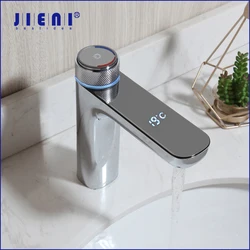 JIENI-grifo mezclador de lavabo con pantalla Digital Led, generador de agua cromado de alta tecnología, grifo de baño, grifo de diseño moderno de corriente negra