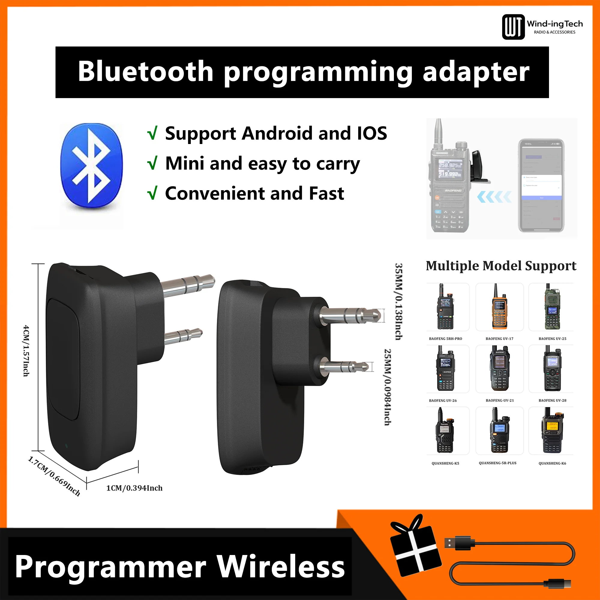 Walkie Talkie Wireless Bluetooth Programming Adapter Via Mobile Phone For UV-K6 BAOFENG UV5R UV-25M 888S UV-5RM Radio Accessory