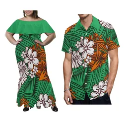 Women'S Strapless Ruffle Neck Fishtail Dress Plus Size Available Men'S Shirt Samoa Men'S Tops Polynesian Couples Costum Prints