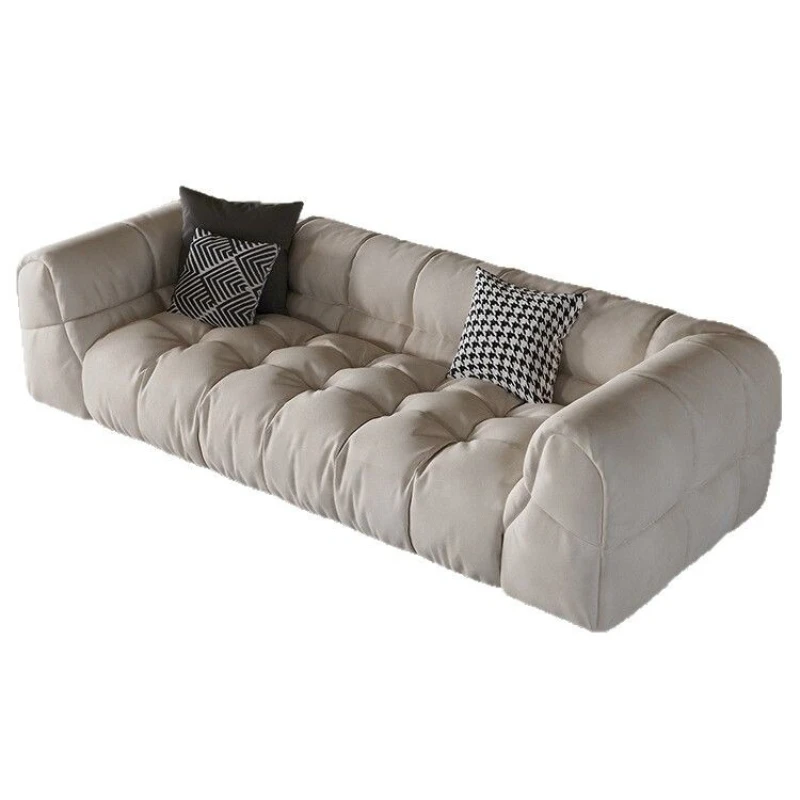 

Leather sofa simple living room small apartment marshmallow sofa wabi sandy wind light luxury latex sofa