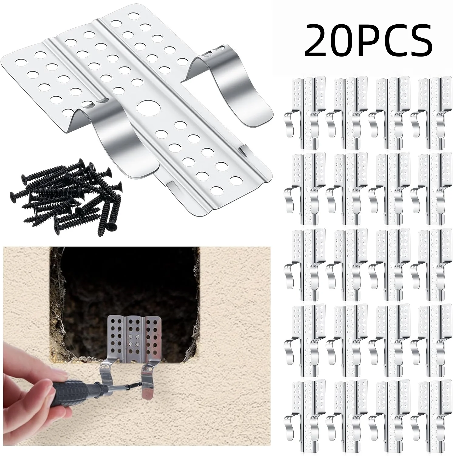 10/20 Pack Drywall Repair Clips Patch Kits Including Drywall Repair Clips and Matching Screws for Wall Hole