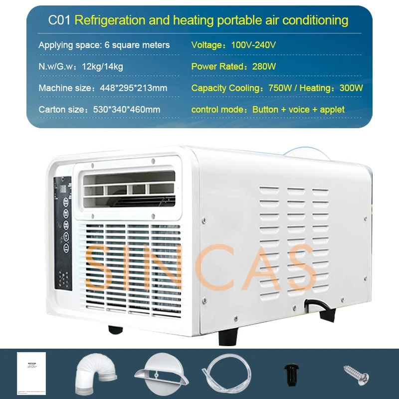 Portable Air Conditioner Heating and Cooling Doal Mode Compatible Energy Saving Mobile Air-Con with Remote Control for Outdoors