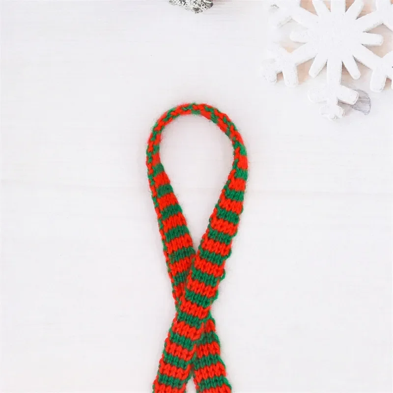 Christmas Red Green Knitting Polyester Ribbon For Mini Doll Scarf DIY Crafts Xmas Tree Wine Bottle Gift Packaging Decoration