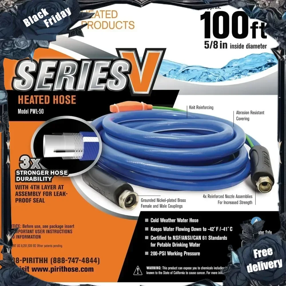 

Heated Water Hose for RV, Farm & Home - Thermostat Controlled -40°F Freeze Protection - Drink Water Safe - 5/8 Hose 100 Feet